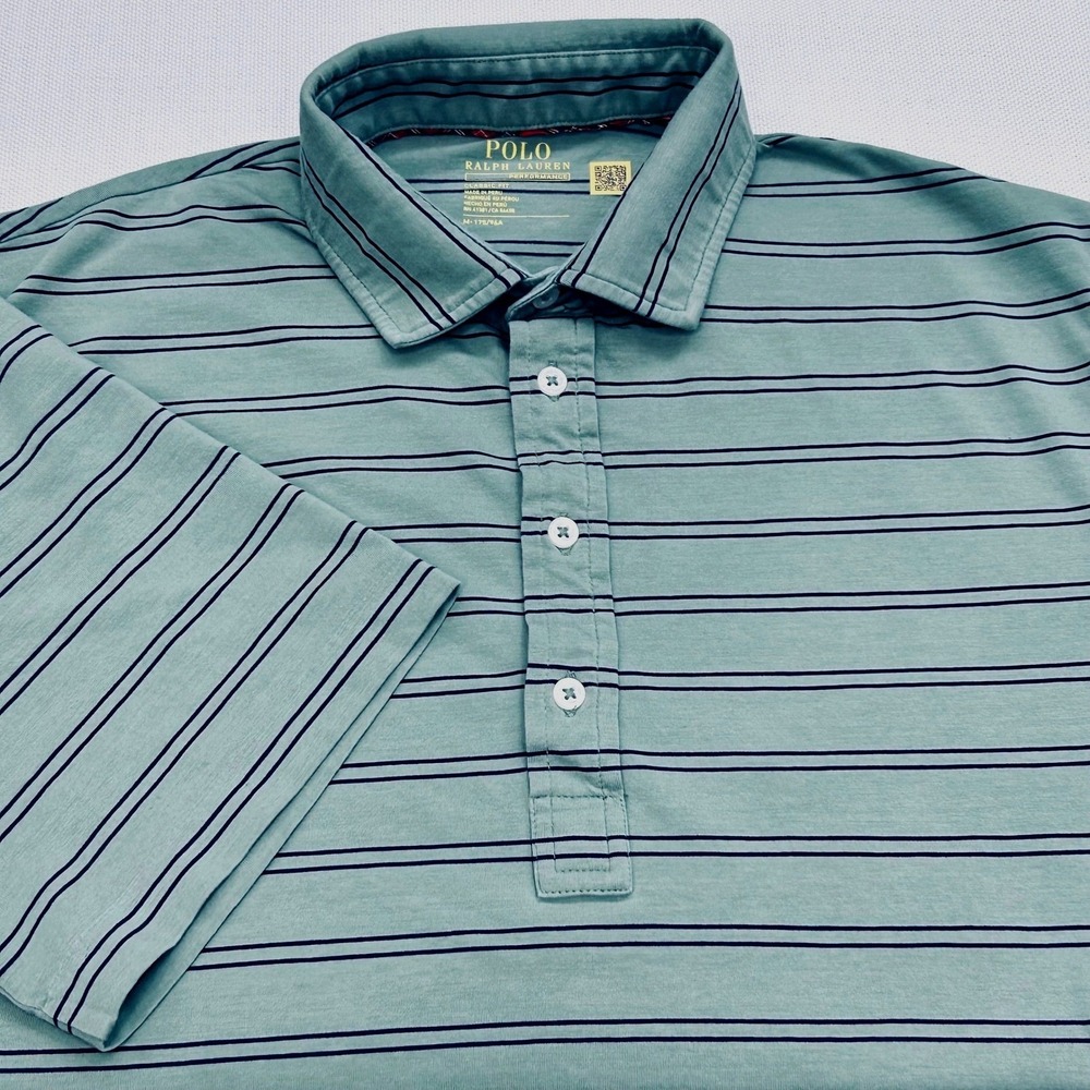 Polo Ralph Lauren Classic Fit Golf Shirt Mens M‎ Sage Green Striped Performance